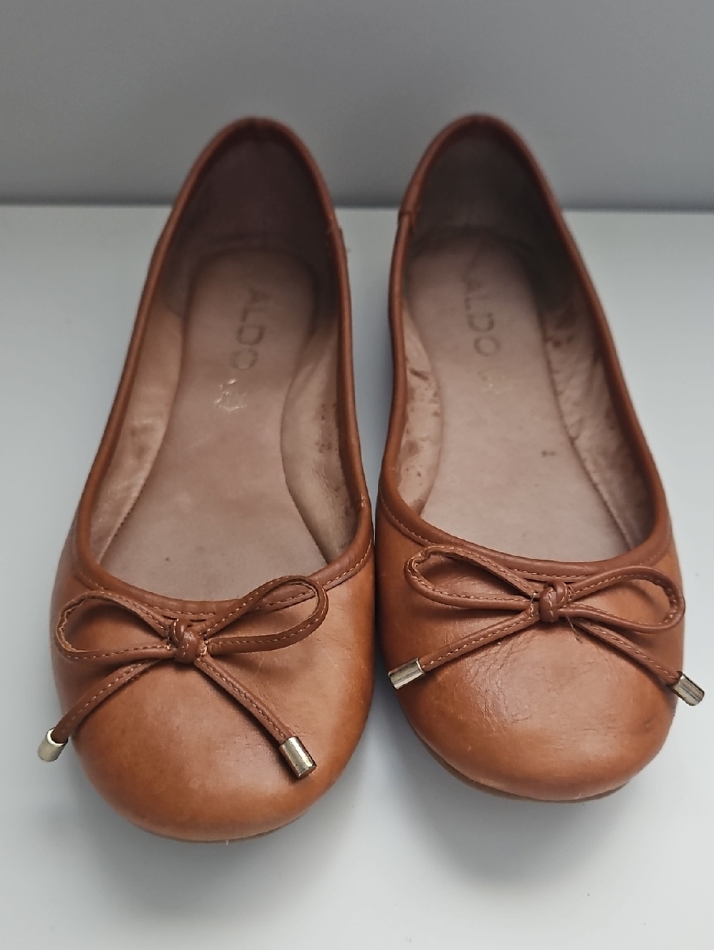 Aldo Women's Camel Genuine Leather Bow Ballet Flats